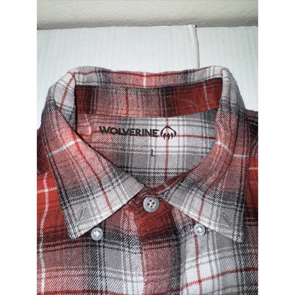 Wolverine Flannel Button Up Shirt Men's Red/Gray Plaid Long Sleeve 100% Cotton L - Picture 2 of 9